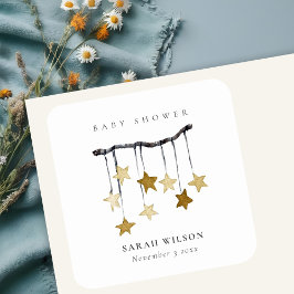 Niedliche, leicht gelbe, neutrale Star-Babydusche Quadratischer Aufkleber