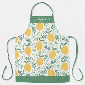 Niedliche Lemon Blätter Green Yellow Girly Script Schürze