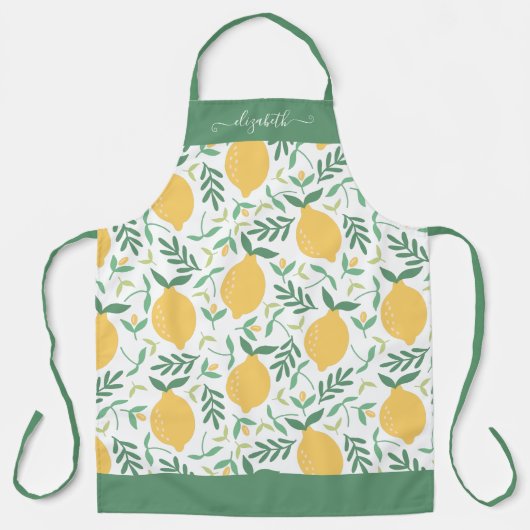 Niedliche Lemon Blätter Green Yellow Girly Script Schürze (Vorderseite)