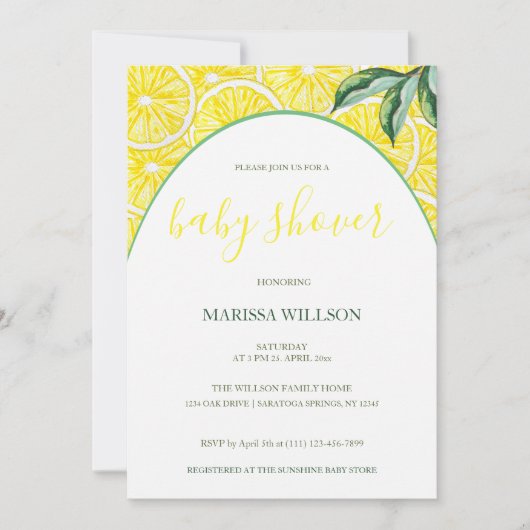 Niedliche Lemon-Scheiben Wasserfarbe Handgemalt Einladung (Vorderseite)