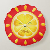 Niedliche Lemon Sun und Sonnenschirme Rundes Kissen (Rückseite)