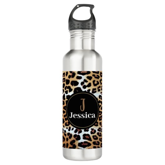 Niedliche Leopard Animal Print Personalisiert Edelstahlflasche (Vorderseite)