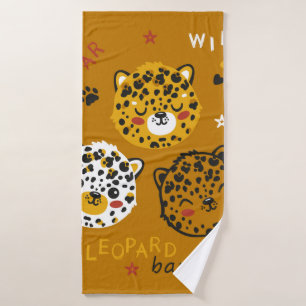 Niedliche Leopard Katze Gesicht Zeichnend. Little Badehandtuch