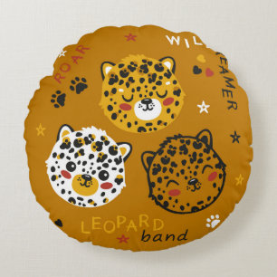Niedliche Leopard Katze Gesicht Zeichnend. Little  Rundes Kissen