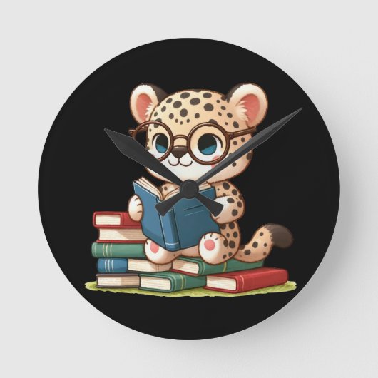 Niedliche Leopard-Lesart Runde Wanduhr (Vorderseite)