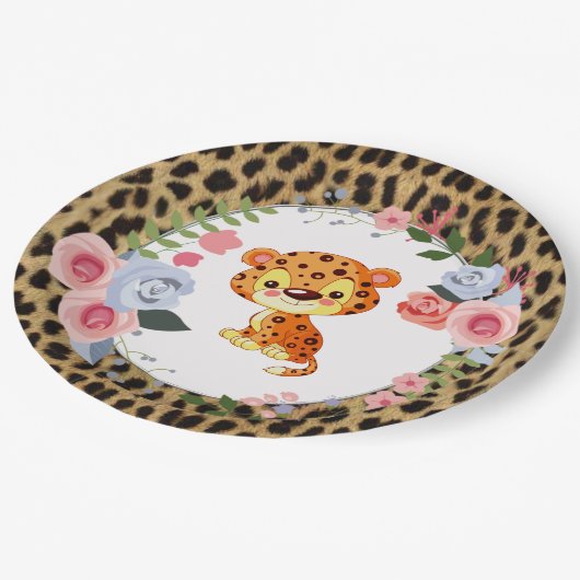 Niedliche Leopard Tierdrucktücher-Dusche Pappteller (Schrägansicht)