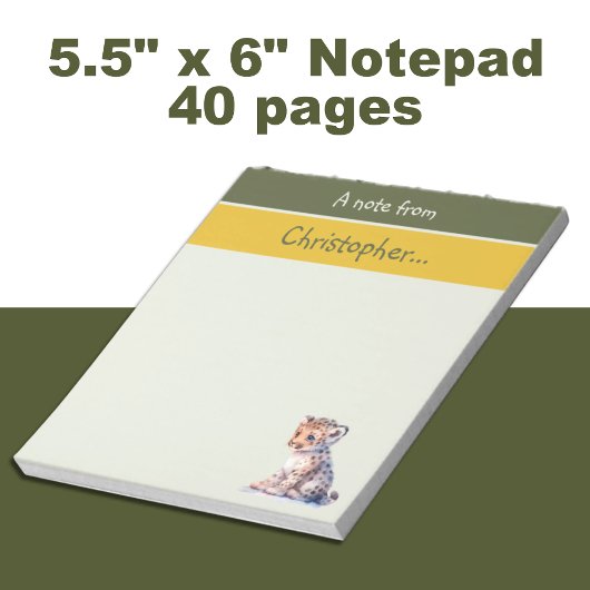 Niedliche Leoparden individuelle Name Grüne Kinder Notizblock