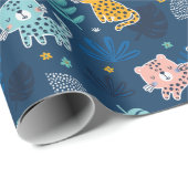 Niedliche Leoparden mit blauer Dschungelfüße Geschenkpapier (Rolleneckpunkt)