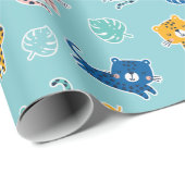 Niedliche Leoparden mit Dschungelblättern auf Aqua Geschenkpapier (Rolleneckpunkt)