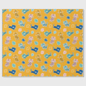 Niedliche Leoparden mit Dschungelblättern auf Senf Geschenkpapier (Flach)