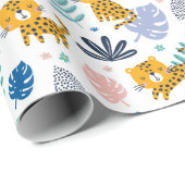 Niedliche Leoparden mit weißen Dschungelblättern Geschenkpapier (Rolleneckpunkt)