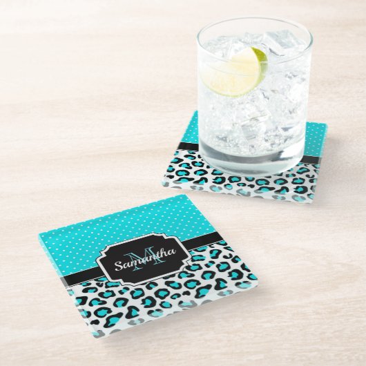 Niedliche Leopardrucke Glasuntersetzer (Schrägansicht)