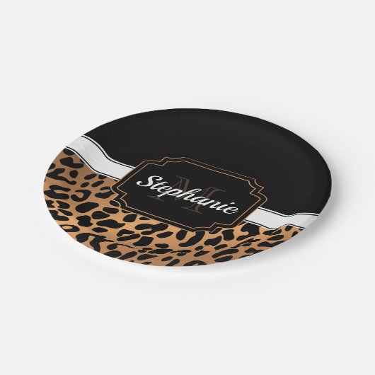 Niedliche Leopardrucke Pappteller (Schrägansicht)