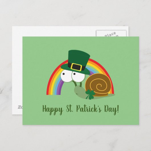 Niedliche Leprechaun St. Patrick's Day Snail Postk Postkarte (Vorne/Hinten)