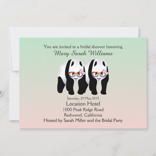 Niedliche Lesbian Pandas Bear Bridal Dusche Einlad Einladung (Vorderseite)