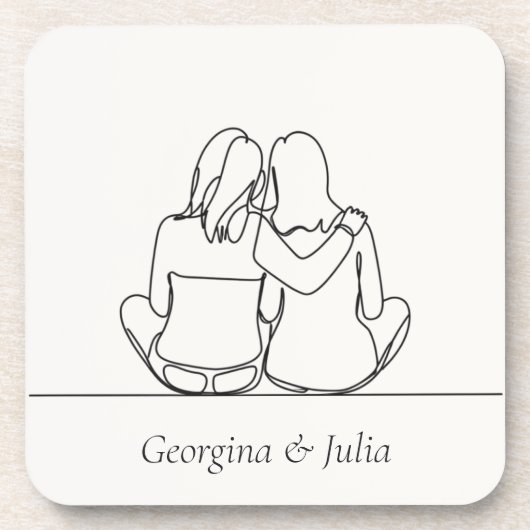 Niedliche Lesbische Couple Line Art Personalisiert Getränkeuntersetzer (Vorderseite)
