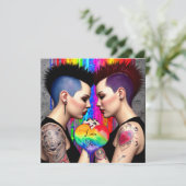 Niedliche Lesbische Couple Rainbow Art Liebe (Stehend Vorderseite)