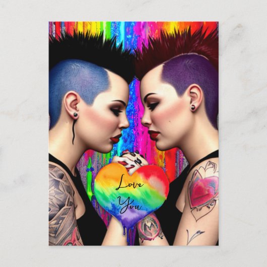 Niedliche Lesbische Couple Rainbow Art Liebe Postkarte (Vorderseite)