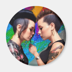 Niedliche Lesbische Couple Rainbow Art Magnet
