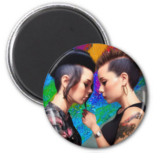 Niedliche Lesbische Couple Rainbow Art Magnet