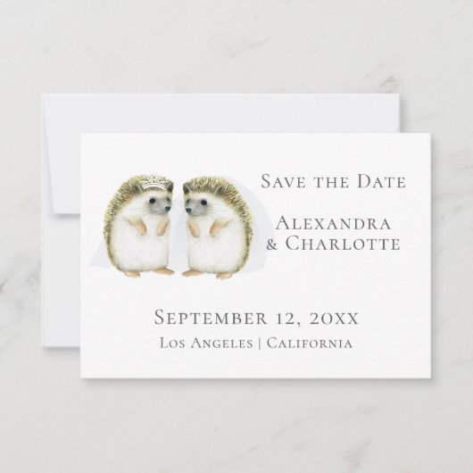 Niedliche Lesbische Hochzeit Igel Couple Save the  Date (Vorderseite)