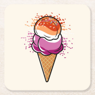 Niedliche Lesbische Sapphic LGBT Flag Eiscreme Rechteckiger Pappuntersetzer