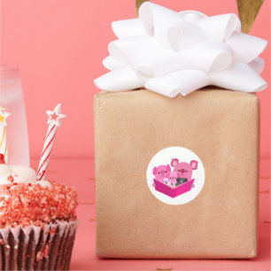 Niedliche Lesestoff Cartoon Pig Familienaufkleber Runder Aufkleber