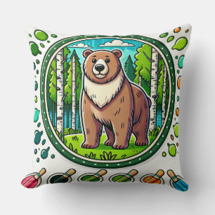 Niedliche Leuchtbär-Illustration mit Wald Kissen