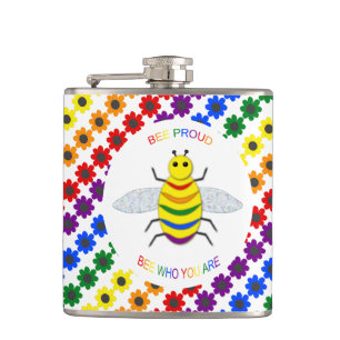 Niedliche LGBT-Proud-Regenbogenbiene und -Blume Flachmann