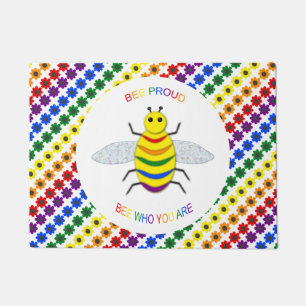 Niedliche LGBT-Proud-Regenbogenbiene und -Blume Fußmatte