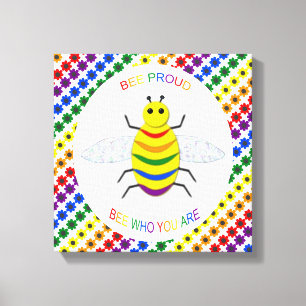 Niedliche LGBT-Proud-Regenbogenbiene und -Blume Leinwanddruck