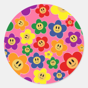 Niedliche LGBT-Regenbogen-Blume Muster-Rosa Runder Aufkleber