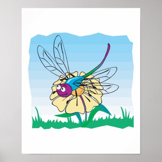 niedliche Libelle in der Blume Poster (Vorne)