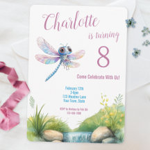 Niedliche Libelle Watercolor-Girl zum Geburtstag