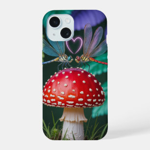 Niedliche Libellen auf einem Pilz - iPhone 15 Hülle