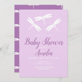 Niedliche Libellen Violet Babydusche Einladung