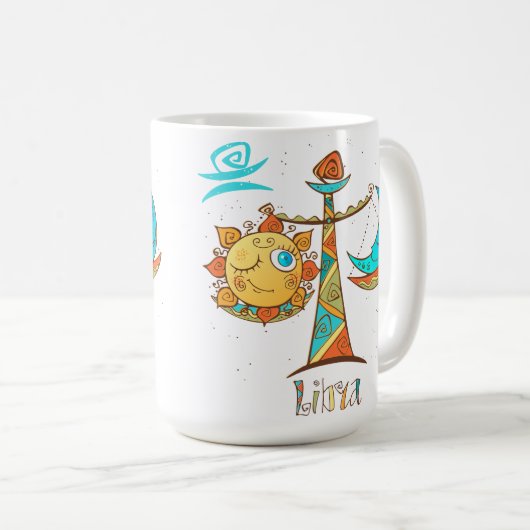 Niedliche Libra-Sonne und Mondskala Kaffeetasse (VorderseiteRechts)