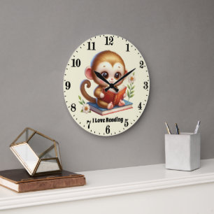 Niedliche Liebe beim Lesen von Affen Text hinzufüg Große Wanduhr