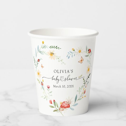 Niedliche Liebe Bug Wildblume Kinderdusche Pappbecher (Rückseite)