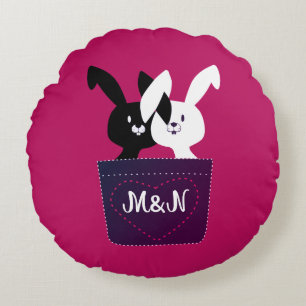 NIEDLICHE LIEBE BUNNIES MAGENTA Anpassbare Monogra Rundes Kissen