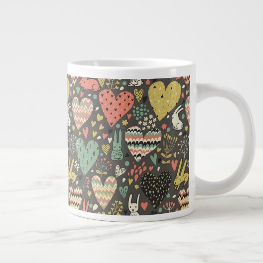 Niedliche Liebe bunnies Muster mit Herzen Jumbo-Tasse (Rechts)