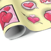 Niedliche Liebe Comic Buch im Stil gelb Herzgesche Geschenkpapier (Rolleneckpunkt)