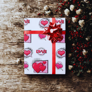Niedliche Liebe Comic-Buch-Stil Rot Schwarz Herzge Geschenkpapier