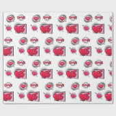 Niedliche Liebe Comic-Buch-Stil Rot Schwarz Herzge Geschenkpapier (Flach)