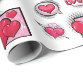 Niedliche Liebe Comic-Buch-Stil Rot Schwarz Herzge Geschenkpapier (Rolleneckpunkt)