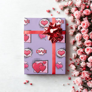 Niedliche Liebe Comic Stil lila Herzgeschenke Geschenkpapier