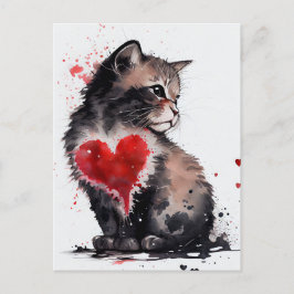 Niedliche Liebe der Katze und des roten Herzens Postkarte