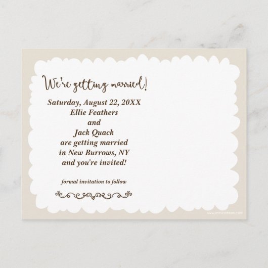 Niedliche Liebe Ducks Hochzeit Speichern Sie die A Ankündigungspostkarte (Rückseite)