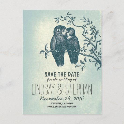 niedliche Liebe Eulen Save the Date Postkarten (Vorderseite)