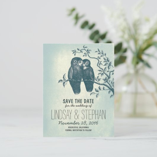 niedliche Liebe Eulen Save the Date Postkarten (Stehend Vorderseite)